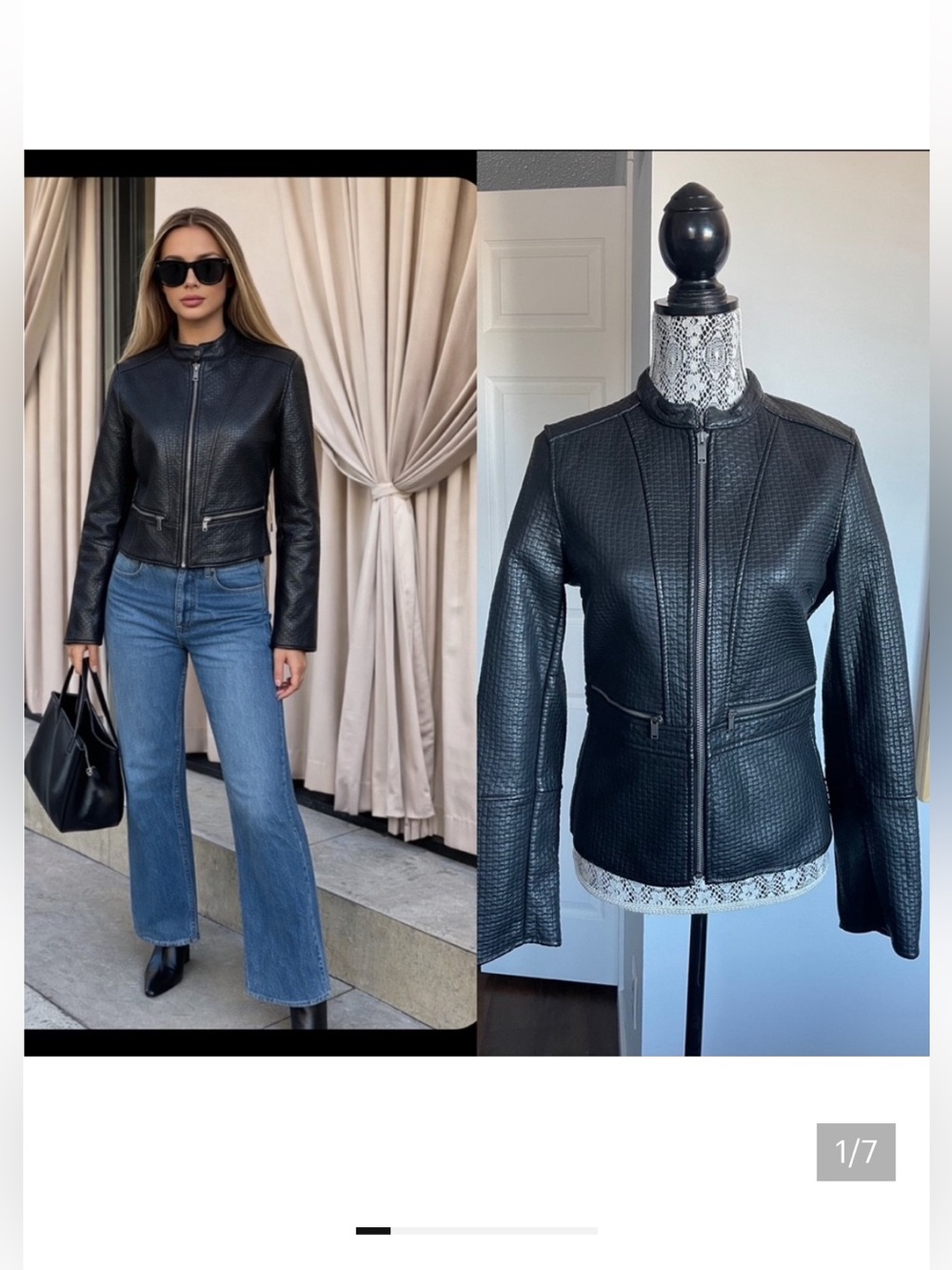 New Lord & Taylor Black Textured Leather Jacket Coat. Small/Size 4.